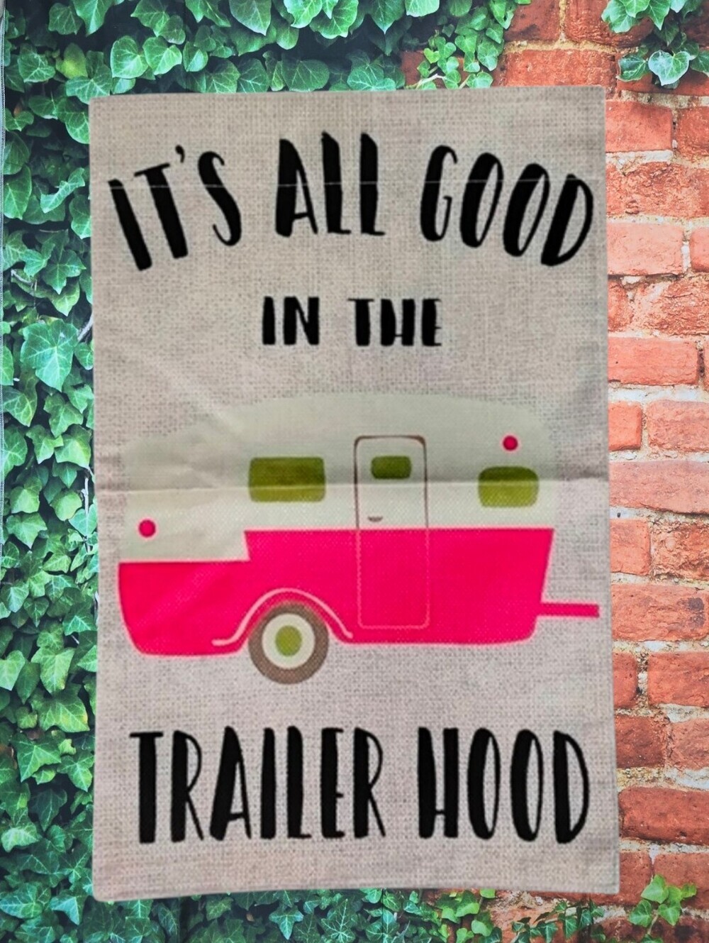 All Season Charming Red and White Trailer Garden Woven Linen Flag
